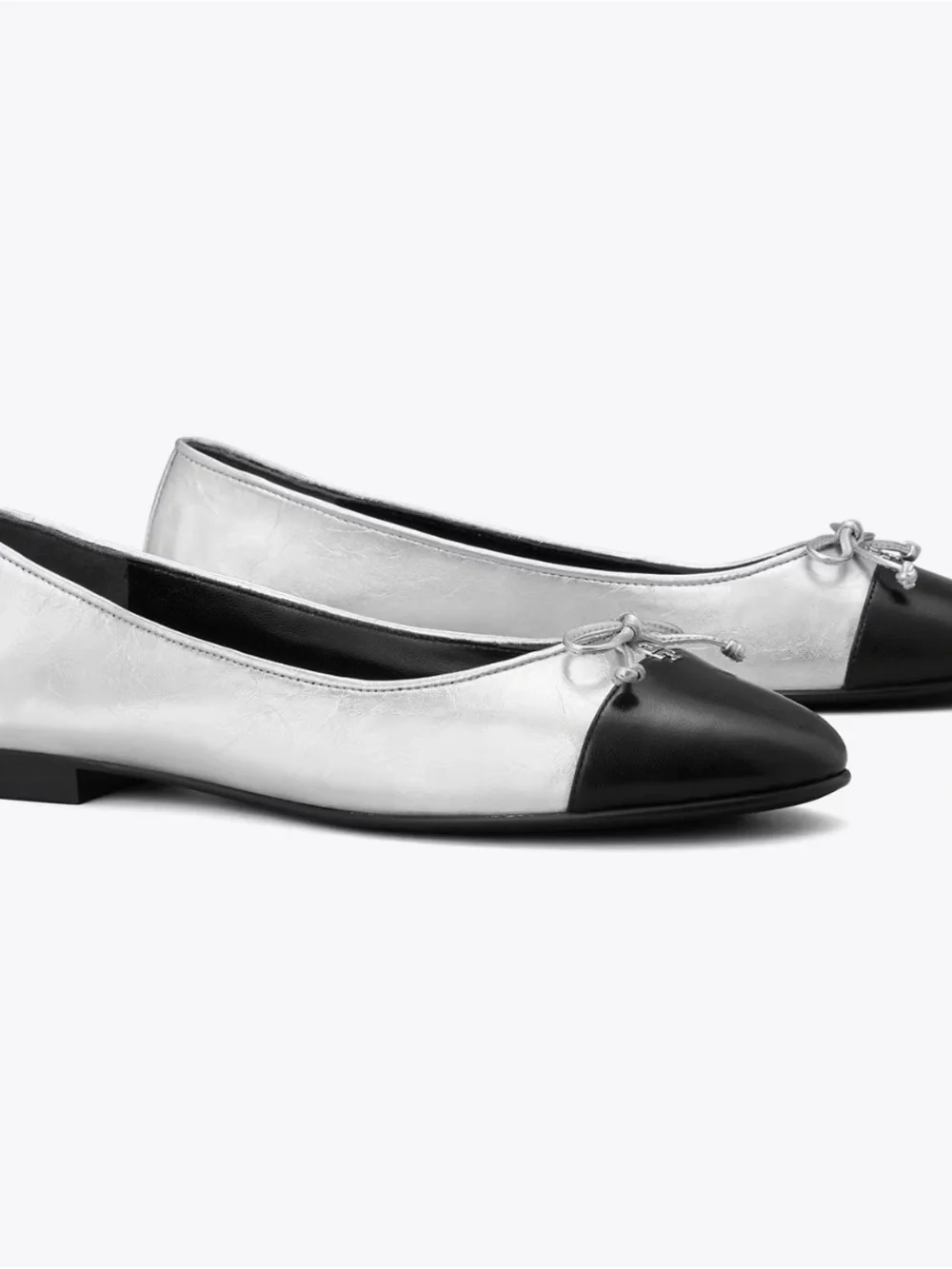 Tory Burch Silver and Black Cap-Toe Ballet Flats